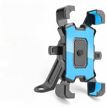 Imagem de Suporte de telefone para motocicleta, trava de 4 garras – liberação de uma tecla, rotação de 360° para telefones de 4,8 a 6,8 polegadas (bicicleta/scooter elétrica/navegação de motociclista, azul)