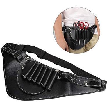 Imagem de Cryfokt Bolsa para Tesoura de Corte de Cabelo, Ferramenta Portátil de Cabeleireiro para Barbeiro de Salão - Grande Capacidade e Bolsa de Cintura Ajustável para Profissionais PU Preto (Preto)