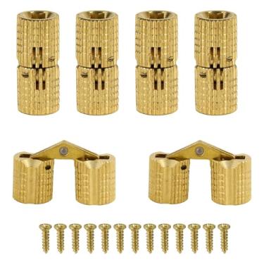 Imagem de 6un Mini Dobradiças Invisíveis Barril, 8mm Cobre Dobradiças Ocultas para Móveis com 13 Parafusos Ângulo Abertura de 180 Graus para Armários Caixas Joias Portas de Madeira DIY (Dourado)
