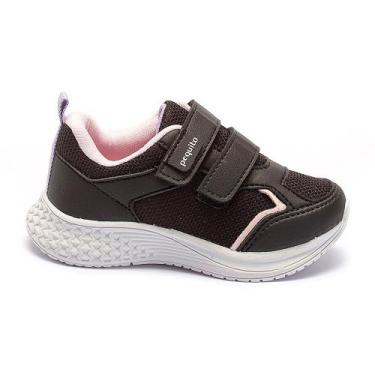 Imagem de Tênis Infantil Menina Casual Confortável Preto Rosa Pequito, 27, Preto