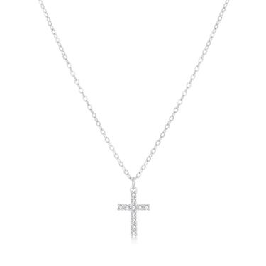 Imagem de Oskani Colar de cruz para mulheres, banhado a ouro branco 18 k, colar gargantilha com cruz de aço inoxidável, colar delicado e simples, corrente com pingente, colar de Páscoa, batismo, fé religiosa