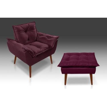 Imagem de Kit 02 Poltrona Opala + 01 Puf Opala Suede Bordô-RV DECORA - CASA DA P