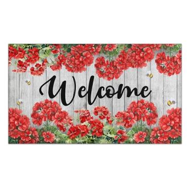 Imagem de Tapete de porta primavera verão, capacho de flores de boas-vindas de gerânio, decoração de casa de primavera antiderrapante tapete de primavera tapete floral 43 x 76 cm decorações de primavera para