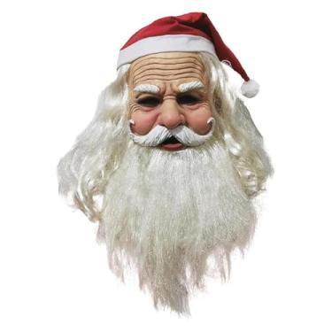 Imagem de EQTGI Máscara realista de Papai Noel, máscara engraçada de barba com chapéu de Papai Noel vermelho para festas de Natal para adultos (Dahuzi)