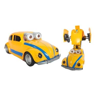 Imagem de Carrinho de Metal Clássico Retrô Edição Personagens Amarelos | Miniatura 17cm Escala 1:24 | Veículo que Transforma em Robô com Movimento a Pilha | Colecionável Premium de Ferro e Metal