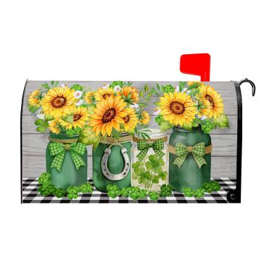 Imagem de Ancordivo Capas de caixa de correio de Dia de São Patrício tamanho padrão magnético 53 x 45 cm vaso verde trevo da sorte girassol caixa de correio envelopes caixa de correio capa de correio para