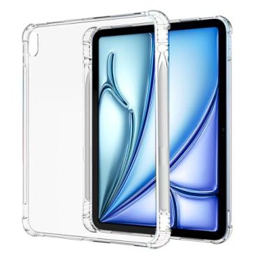 Imagem de SFFINE Capa transparente para iPad Air de 11 polegadas (M3/M2) 2025/2024 tablet com suporte de lápis embutido, cantos reforçados, proteção antiarranhões, capa fina de TPU macio - Cyrstal Clear