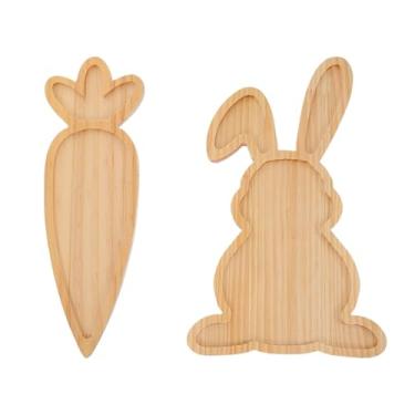 Imagem de JECOMPRIS 2 tábuas de charcutaria de páscoa de madeira - conjunto de bandejas de servir em forma de coelho e cenoura - travessa de sobremesa de animais de fazenda para festas de fim de ano