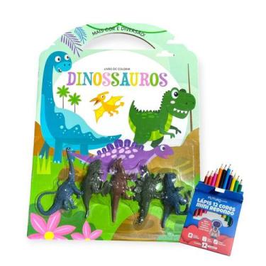 Imagem de Kit Livro De Colorir + 5 mini Dinossauros + Lápis de cor - Brasilleitu