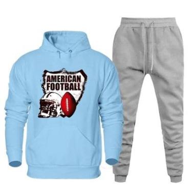 Imagem de Conjunto Casaco de Frio Moletom Canguru e Calça Com Bolso Flanelada Estampa Futebol Americano Leve-Masculino