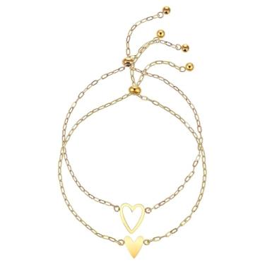 Imagem de Josojoou 2 peças de pulseira de coração combinando banhada a ouro 18K, pulseira ajustável de coração de amizade, pulseiras anti-sensíveis combinando para mulheres, presentes para mulheres, casais