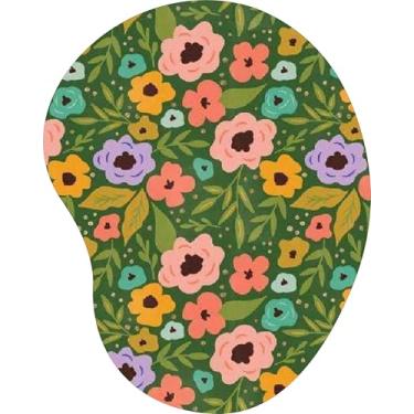 Imagem de Mouse Pad Ergonômico Gota Flores Delicadas Coloridas Fundo Verde