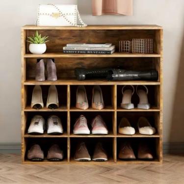 Imagem de Aenuert Sapateira de 9 cubos com 2 prateleiras de armazenamento, organizador de sapatos de madeira de 3 níveis, banco organizador de sapatos multifuncional para entrada, mudroom, corredor, armário