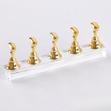 Imagem de 5 peças de suporte de prática de pintura de arte de unhas, material de arte acrílica, suporte de prática de pontas, suporte magnético para exibição de unhas falsas (ouro)
