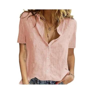 Imagem de Camisa De Linho Feminina De Verão Oversized Com Estampa De Pássaros, B