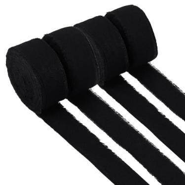 Imagem de BENECREAT Fita de cetim de algodão preto de 39,4 metros, fita de seda premium de 4 rolos de 2 cm para embrulho de presente, buquês de casamento e projetos de artesanato, bordas macias antidesgaste