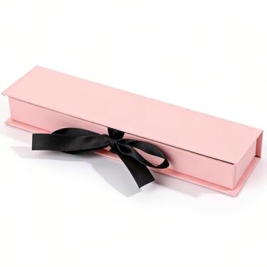 Imagem de Caixas de presente rosa requintada caixa de joias flip anel relógio colar brinco joias pingente crachá caixa de armazenamento (22 x 5 x 3 cm), rosa)