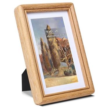 Imagem de Gdfmsc Porta-retrato 10 x 15 cm com tapete para 7 x 12 cm, madeira teca natural com canto arredondado feito à mão com vidro verdadeiro, moldura de parede e mesa para galeria de fotos vertical ou