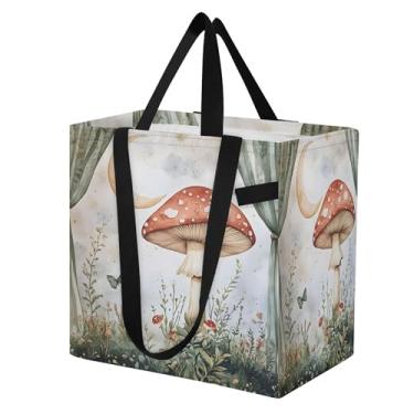 Imagem de SEHANY Sacola de compras reutilizável de cogumelo herb com alças reforçadas, bolsa de compras de lona dobrável à prova d'água de grande capacidade para viagem, cozinha, praia