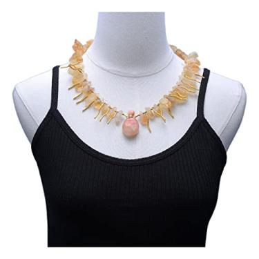 Imagem de DWBPGVUN Gargantilha feminina com pingente rutilado de quartzo vermelho e topázio amarelo citrino amarelo