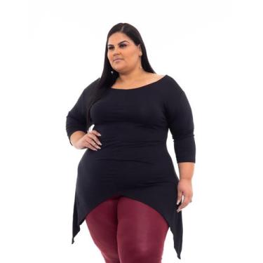 Imagem de Blusa Mullet Assimétrica Manga Longa Plus Size - VAmodas, G1, Preto