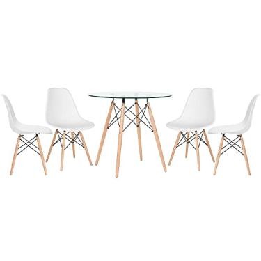 Imagem de Loft7, Kit Mesa redonda de vidro Eames 80 cm + 4 cadeiras Eiffel Dsw branco
