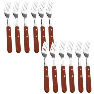Imagem de Conjunto 12 Garfos Cabo De Madeira Para Jantar Almoço Restaurante Inox