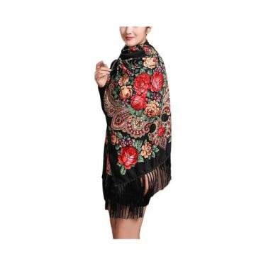 Imagem de Xale Pashmina Feminino De Inverno 2024, Lenço Designer Estampado Flora