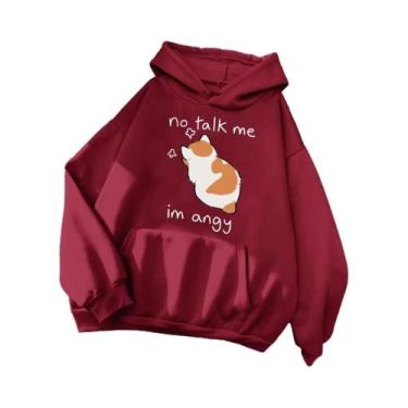 Imagem de Moletom Oversize Feminino Com Estampa De Gato Enojado, Estilo Hip Hop 