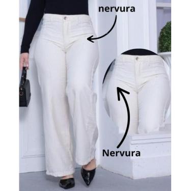 Imagem de Calça Pantalona Linho Feminina Cintura Alta Com bolso na frente e zipe