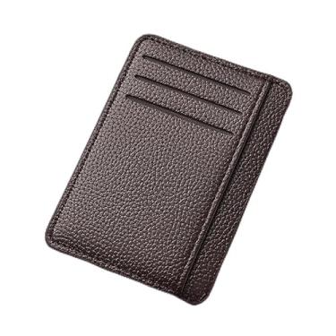 Imagem de Carteira masculina ultrafina de couro sintético - design minimalista com bolso frontal com 6 compartimentos para cartão e bolso para moedas com zíper, resistente à água, leve (preto, azul, marrom
