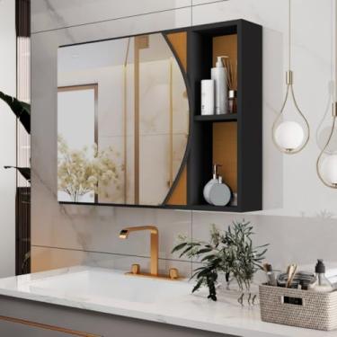 Imagem de Armário de banheiro em estilo moderno, com espelho e prateleiras(Preto Flex)