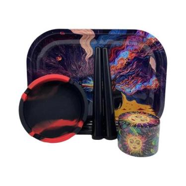 Imagem de Kit Para Fumar Cigarros: Moedor De Liga De Zinco De 4 Camadas, Bandeja