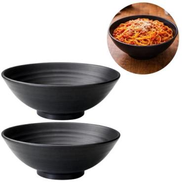 Imagem de 2 Tigelas Melamina 20cm Preta Oriental 1 Litro Alta Resistência - Chin