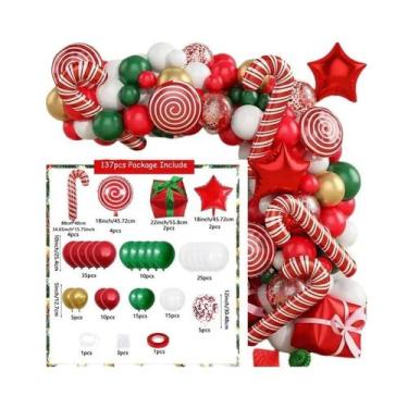 Imagem de Conjunto De Balões De Natal Vermelho, Verde E Branco Com 137 Peças, Ba
