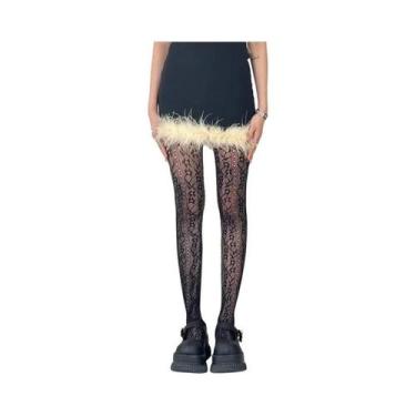 Imagem de Meias-calças Florais De Cintura Alta Em Rede Para Mulheres, Elásticas,