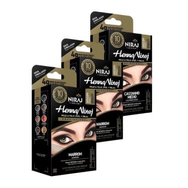 Imagem de Kit 3 Henna Niraj Castanho Claro, Médio e Marrom Sobrancelha