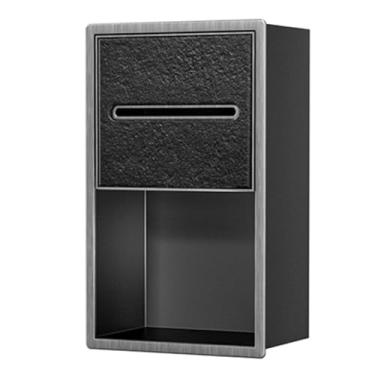 Imagem de Dispensador de papel higiênico de aço inoxidável com prateleira - suporte embutido na parede, sem necessidade de azulejos, acabamento multicolorido cinza e preto para armazenamento elegante