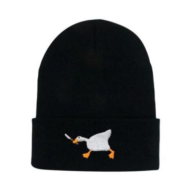 Imagem de Gorro De Inverno Unissex Tricotado Com Bordado De Ganso, Touca Quente 