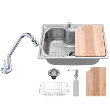 Imagem de Kit Cuba Cozinha Gourmet Inox Tábua C/ Torneira Parede Móvel - Holtter