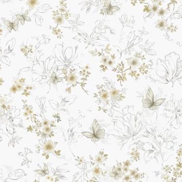 Imagem de Papel de parede floral vintage boho retrô autoadesivo removível para quarto papel de parede floral mural papel de contato floral para armários prateleira rolo de vinil 17,3" × 78,17,8 cm