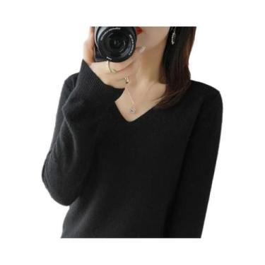 Imagem de Suéter Feminino De Tricô Gola V Manga Longa Para Outono Inverno, Moda 