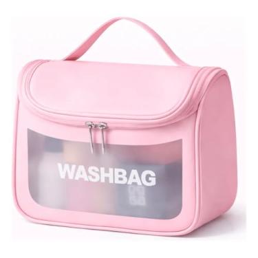 Imagem de Nécessaire Organizadora de Cosméticos e Maquiagem, Impermeável, com Alça, Bolsa para Viagem e Uso Diário (Rosa)