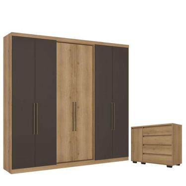 Imagem de Guarda Roupa Casal Passione Ultra 6 Portas Capuccino Cacau E Cômoda Com Porta Aurora Cappuccino - Thb