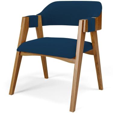 Imagem de Cadeira Para Sala De Jantar E Estar Living Estofada Suran L02 Suede Azul Marinho - Lyam