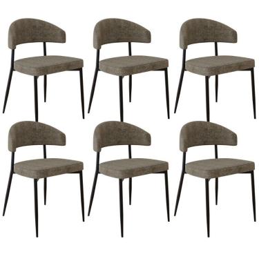 Imagem de Kit 06 Cadeiras Estofada Para Sala De Jantar Serena Preto C01 Linho Lautrec Marrom - Lyam Decor