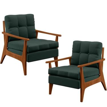 Imagem de Kit 02 Poltronas Encosto Emília Linho Verde Musgo