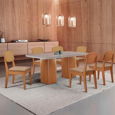 Imagem de Mesa De Jantar Eloise 180cm Tampo Mdf 6 Cadeiras Moderna Turim 07/nat/off/serig. Off