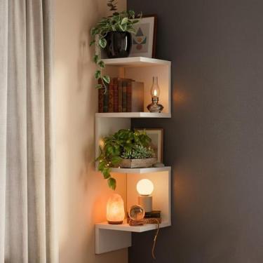 Imagem de Prateleira De Canto Suspensa Decorativa Estante Livros - Kelan, Branco
