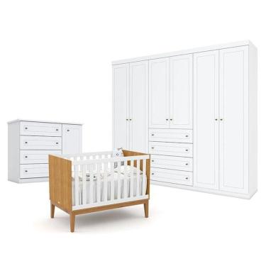 Imagem de Quarto De Bebê Americano 6 Portas Com Berço Americano Unique Freijó Branco Soft Eco Wood Matic  Henn